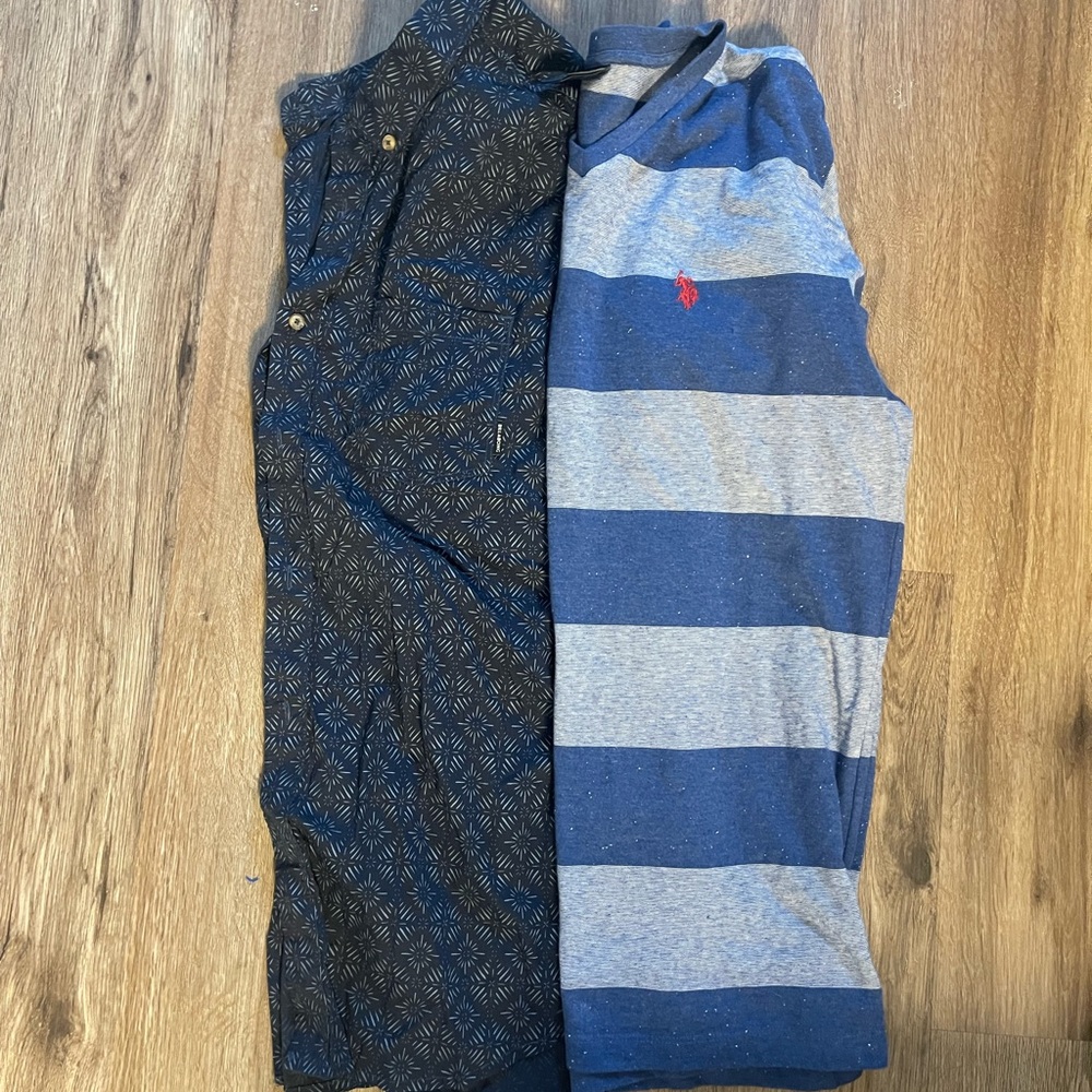 Ralph Lauren Blue Striped Polo Shirt and Patterned Shirt